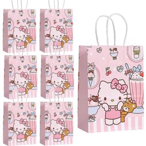 Cute Birthday Party Supplies, 12 Pcs Party Favor Bags, Candy Goodie Treat Bags with Handle, Cartoon Birthday Party Decorations (A)