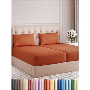 Split King Size 5 Piece Sheet Set - Comfy Breathable & Cooling Bed Sheets Set - Hotel Luxury Bedding for Women, Men, Kids, Teens, Boys & Girls - Deep Pockets and Wrinkle Free - Oeko-Tex - Terracotta