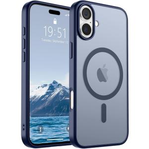 SUPFINE Magnetic for iPhone 16 Case (Compatible with MagSafe) (Military Grade Drop Protection) Slim Translucent Matte Shockproof with Anti-Fingerprint Phone Case,Navy Blue
