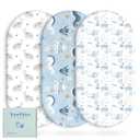 Yoofoss Bassinet Sheets for Baby,3-Pack Fitted Bassinet Sheets Set Compatible with Halo Bassinest Swivel Sleeper,Baby Delight,Angelbliss,Soft Breathable Bassinet Mattress Sheets (Blue+Seahorse)