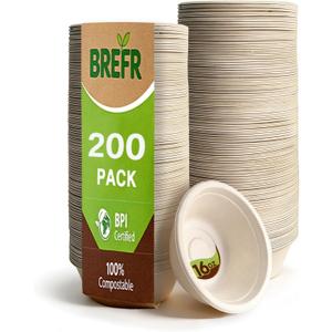 200 Pack 16oz Compostable Paper Bowls, Bulk Biodegradable Bowls Heavy Duty Sugarcane Bowls for Restaurant, Soup Shop, Meal Prep