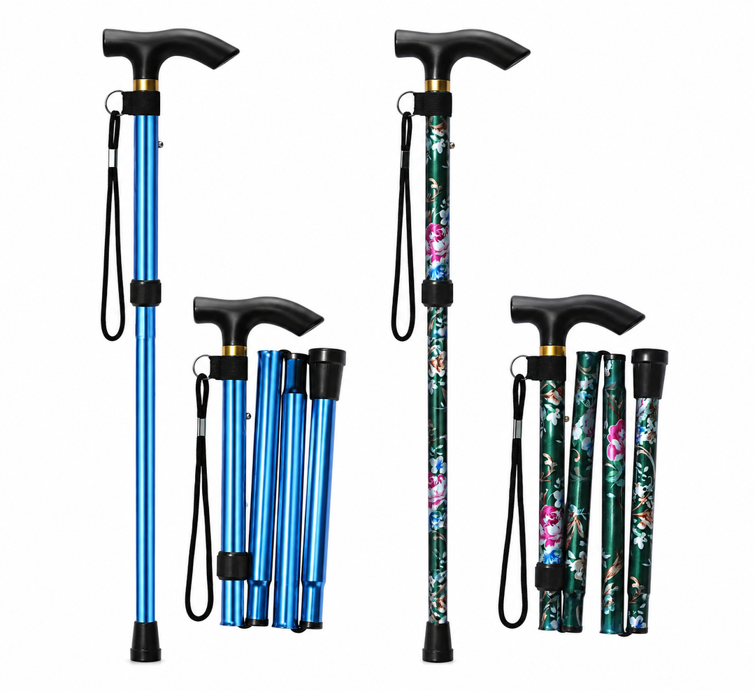 2 x Walking Cane, Folding Cane for Man & Women, Portable Lightweight | 5-Level Adjustable Height, Collapsible Cane for Seniors Balancing Mobility Aid