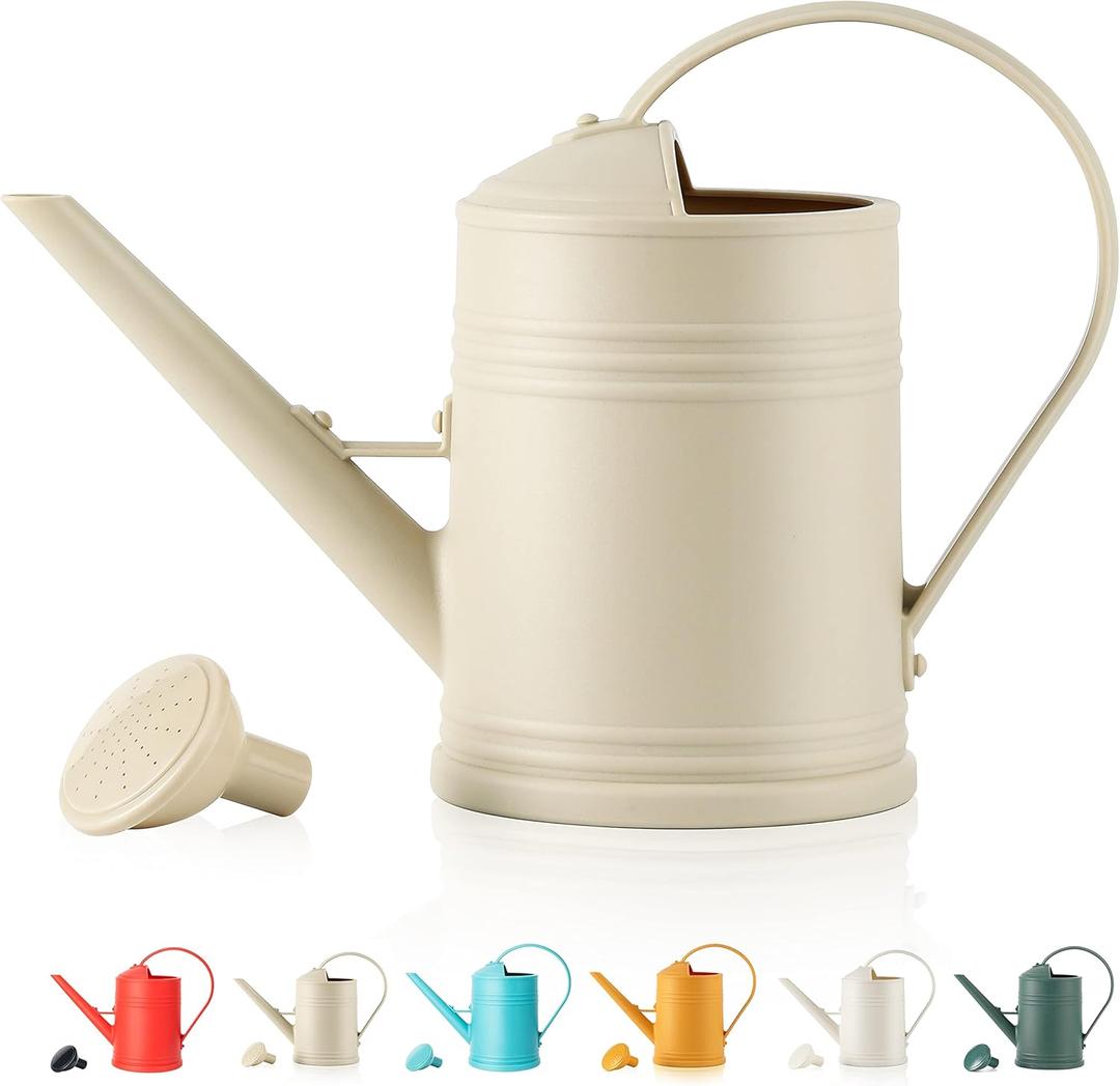 Watering Can for Indoor Plants, Flower Watering Can, Plastic Water Can for Plants with Sprinkler Head 68 oz, 1/2 Gallons (Ivory)