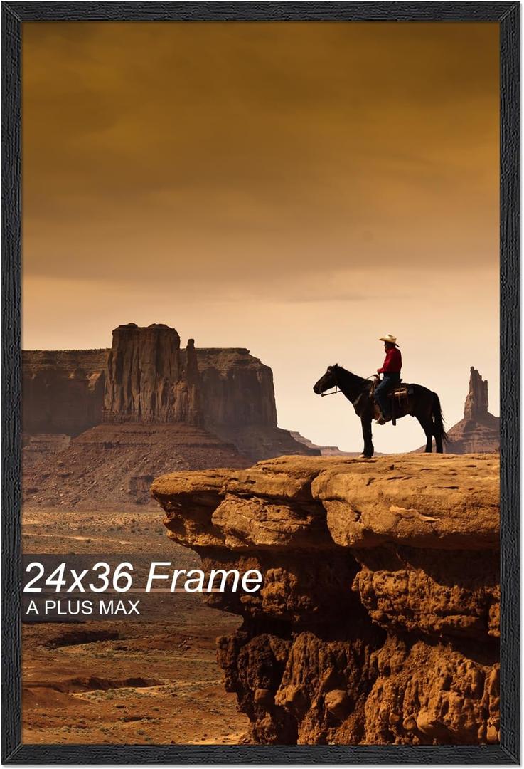A PLUS MAX 24x36 Picture Frame, Black Engineered Wood Frame for 24 x 36 Inch Picture Poster Photo, Light Weight 24 by 36 Frame with Wood-grain for Wall - 1 Pack/Black/24 x36