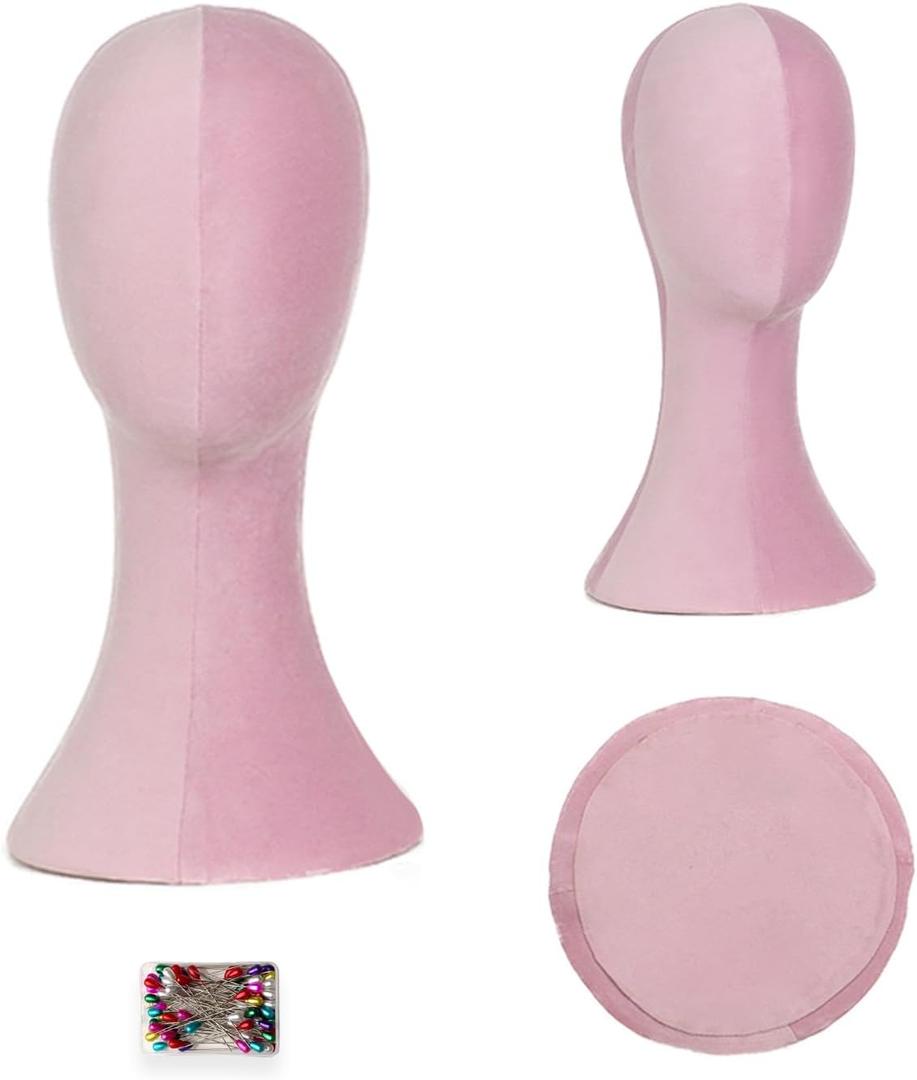 Wig Head Stand Mannequin Head Hat Display Stand Velvet Wig Holder for Mask, Headdress, Necklace (Pink)