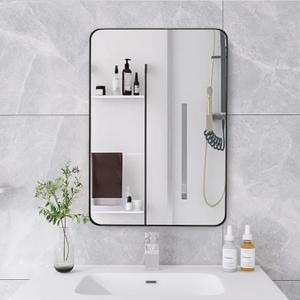 20x30 Inch Black Framed Bathroom Mirror, Rounded Corner Rectangle Mirrors for Wall with Tempered Glass Anti-Rust, Shatterproof (Horizontal/Vertical Hanging)