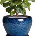 10 Inch Plant Pot - Ceramic Planter with Drainage Hole and Plant Saucer, Round Planter Indoor Outdoor, Modern Planters, Large Flower Pot, Home Room Office Decor, Housewarming Gifts, Blue