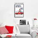 Apres Ski Canvas Wall Art, Trendy Magazine Cover Poster, Vintage Winter Snow Mountain Picture, Funky Ski Girl and Car Print, Fashion Skiing Art for Ski Lodge Party Wall Decor 12x16in Unframed