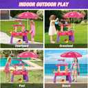 HYES Water Table for Toddlers 3-5, 3-Tier Kids Splash Sand Table Water Toys with Umbrella, Rain Showers Splash Pond for Outdoor Beach Backyard Summer, Activity Sensory Playset for Boys Girls, Red