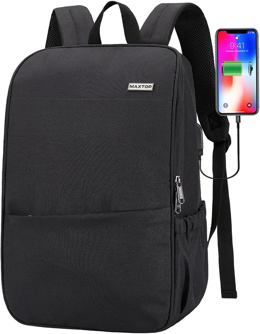 MAXTOP Deep Storage Laptop Backpack with USB Charging Port [Water Resistant] College Computer Bookbag Fits 15 Inch Laptop Black