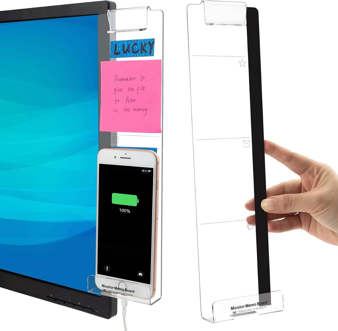 Office Desk Accessories 2pcs Computer Monitor Memo Board Multifunction Message Board Transparent Creative Monitor Side Panel with Sticky Note Holder Phone Holder Suitable for Office Home Work Desk, 0.98 inches x 3.15 inches