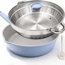 AIKENBBKK 12 Inch Nonstick Deep Frying Pan with Steamer, Ceramic Skillet with Lid, Steamer Pan for Cooking, 5 QT Non Stick Saute Pan with Detachable Handle, PTFE & PFAS-Free, Oven Safe, Blue
