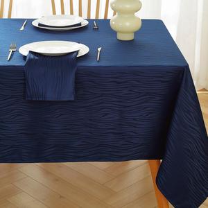 MATIRUG Navy Blue Jacquard Table Cloth Rectangle 60x84 Inch,Striped Design Waterproof Wrinkle Free Heavy Weight Tablecloth,Soft Fabric Tabletop Decoration for Banquet Picnic Kitchen Dinning