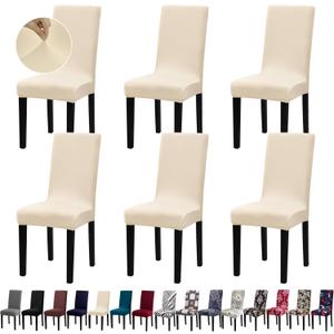 Chair Covers, Stretch Kitchen Dining Room Chair Covers Set of 6, Removable Washable Dining Chair Slipcovers for Home, Hotel, Banquet (Beige), 35.4"D x 9.9"W x 35.4"H