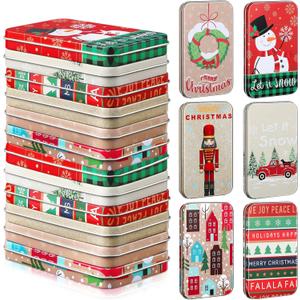 Zhengmy 18 Pack Christmas Holders Tin Boxes Bulk Christmas Metal Tins Box Holders with Lids for Xmas Stocking Stuffers Holiday Cards Party Favors(Vivid)