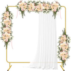 Metal Wedding Arch Backdrop Stand for Parties 6.6FT Gold Balloon Arch Square Frame Kit Pipe and Drape Stand Floral for Ceremony, Wedding, Baby Shower, Birthday Party, Flower Wall Decoration