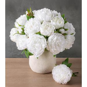 florisso White Peony Artificial Flowers - 11 Branches Silk Peonies for Home Decor, Wedding Floral Arrangements & Table Centerpieces (Silk Artificial Flowers) (Small)