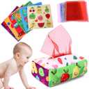 Baby Toys 6 to 12 Months - Tissue Box Toy Montessori for Babies 6-12 Months, Soft Stuffed High Contrast Crinkle Infant Sensory Toys, Boys&Girls Kids Early Learning Gifts (Colorful)
