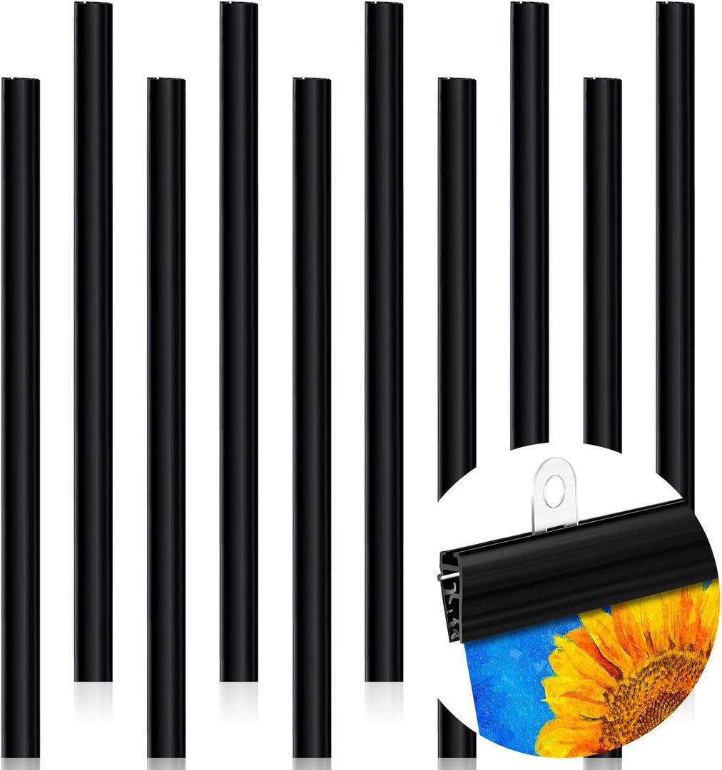 ReliThick 10 Pcs 48 Inch Poster Hanger Frame Hanging Rails for Posters Clips Signs Maps Picture Holder Plastic Tapestry Banner Art Wall Display(Black)
