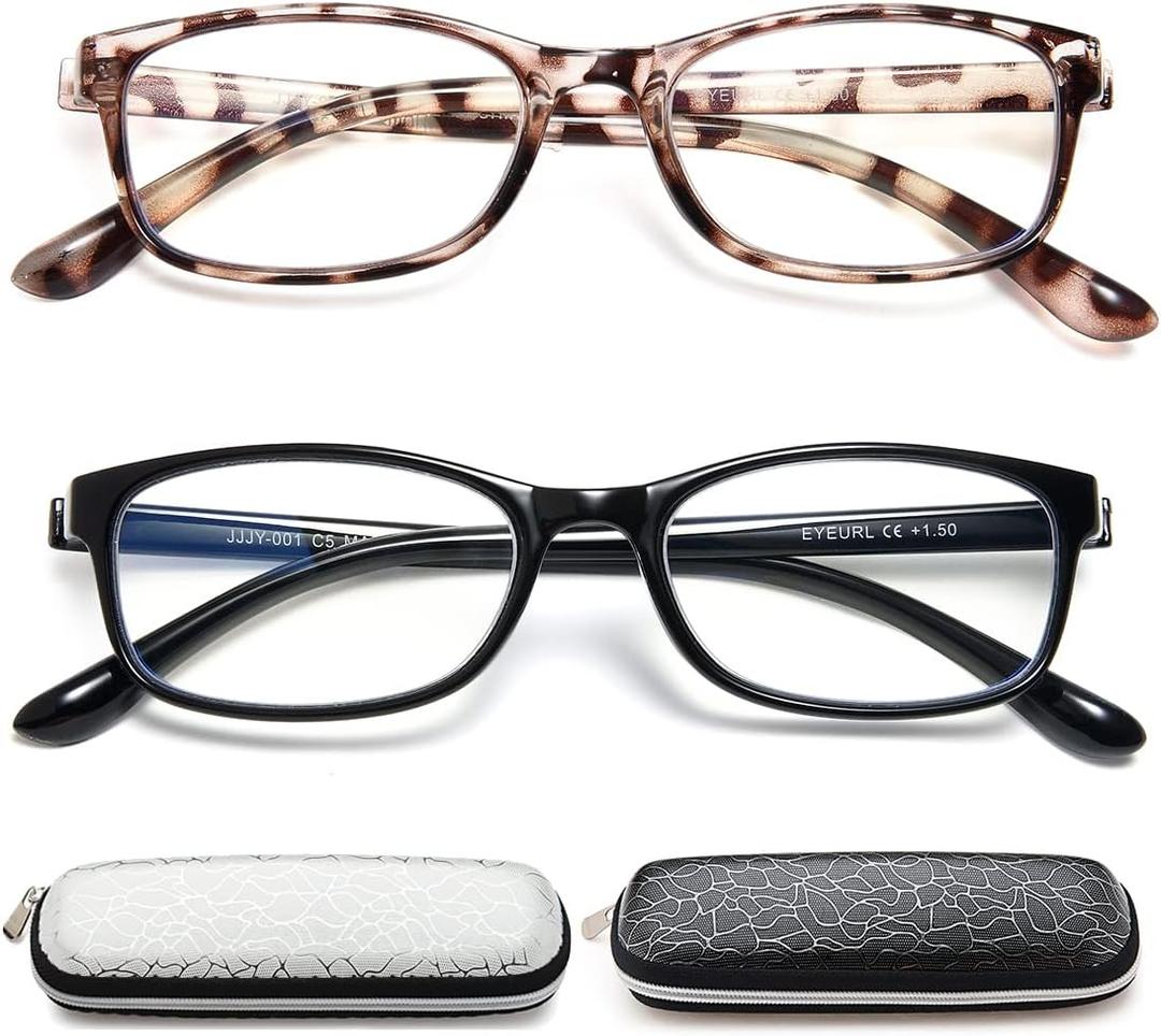 EYEURL Reading Glasses Womens Blue Light Blocking - 2 Pack Lightweight Computer Readers +0.75 Glare Blocking Ladies Eyeglass (Black+Leopard)