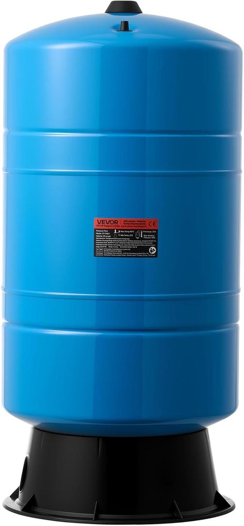 VEVOR 20-Gallon Vertical Well Pressure Tank, Pre-Charged Pressurized Water Tank for Well Pumps, Heavy-Duty Carbon Steel Water Storage Container for Home, School, Farm & Irrigation Systems