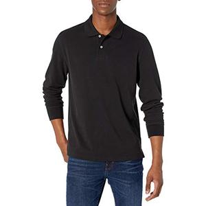 Amazon Essentials Men's Long Sleeve Polo Shirt with Collar, Regular-Fit Pique, Breathable Cotton, Black, X-Large