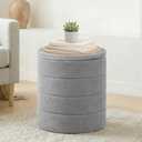 CAIPINFUL 14.5 in Round Storage Ottoman,Boucle Sherpa Ottoman with Tray, Faux Teddy Footrest for Bedroom Dorm Living Room