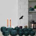 12pcs Artificial Velvet Faux Pumpkins Halloween Handmade Crafts Fabric Foam Fall Harvest Table Centerpiece Party Thanksgiving Decorative Teal