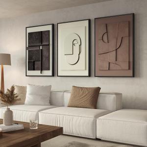 Large 3D Framed Abstract Wall Art Set, 3 Piece Modern Artwork for Walls, 20"w X 30"h X 3pcs