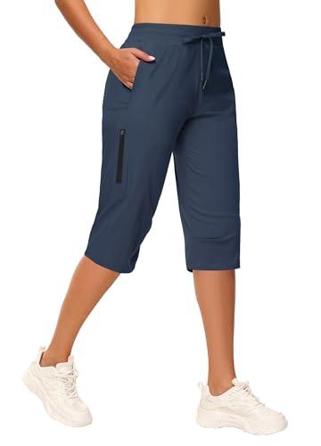 Women's Long Shorts 15" Below The Knee Capri Hiking Shorts Quick Dry Lightweight Outdoor Casual Crop Pants Cargo Navy Blue, 3XL