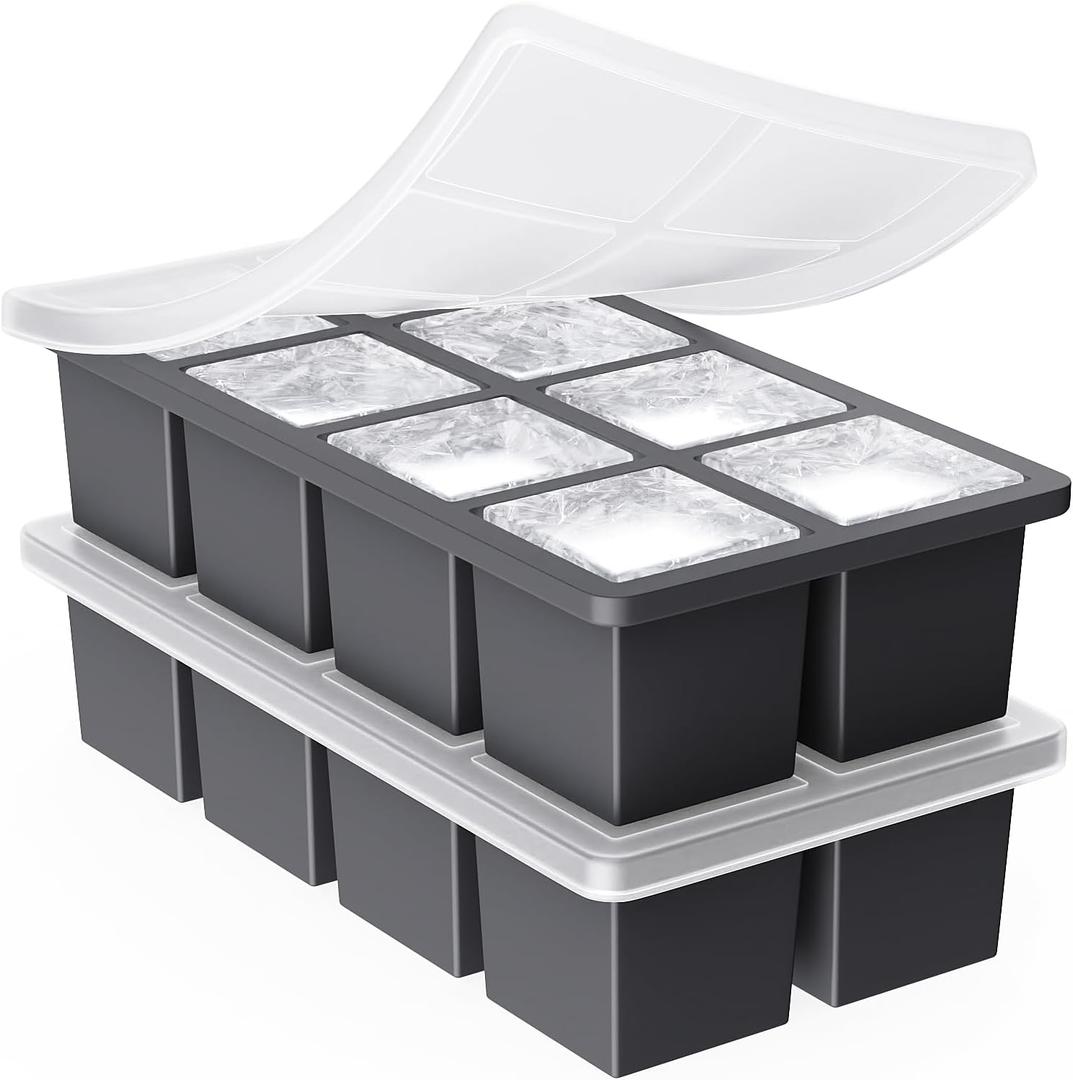 Large Ice Cube Trays for Whiskey: GGOW Big Silicone Ice Cube Trays 2Inch - Huge Square Ice Cubed Tray for Whisky and Cocktail (Black)