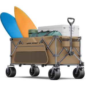 440Lbs Collapsible Wagon Cart with Big Wheels,Utility Wagons with Weight Capacity,Heavy Duty Wagon with Excellent Steering,Ideal for Camping,Gargen,Transport,Outdoor Sports (Brown)
