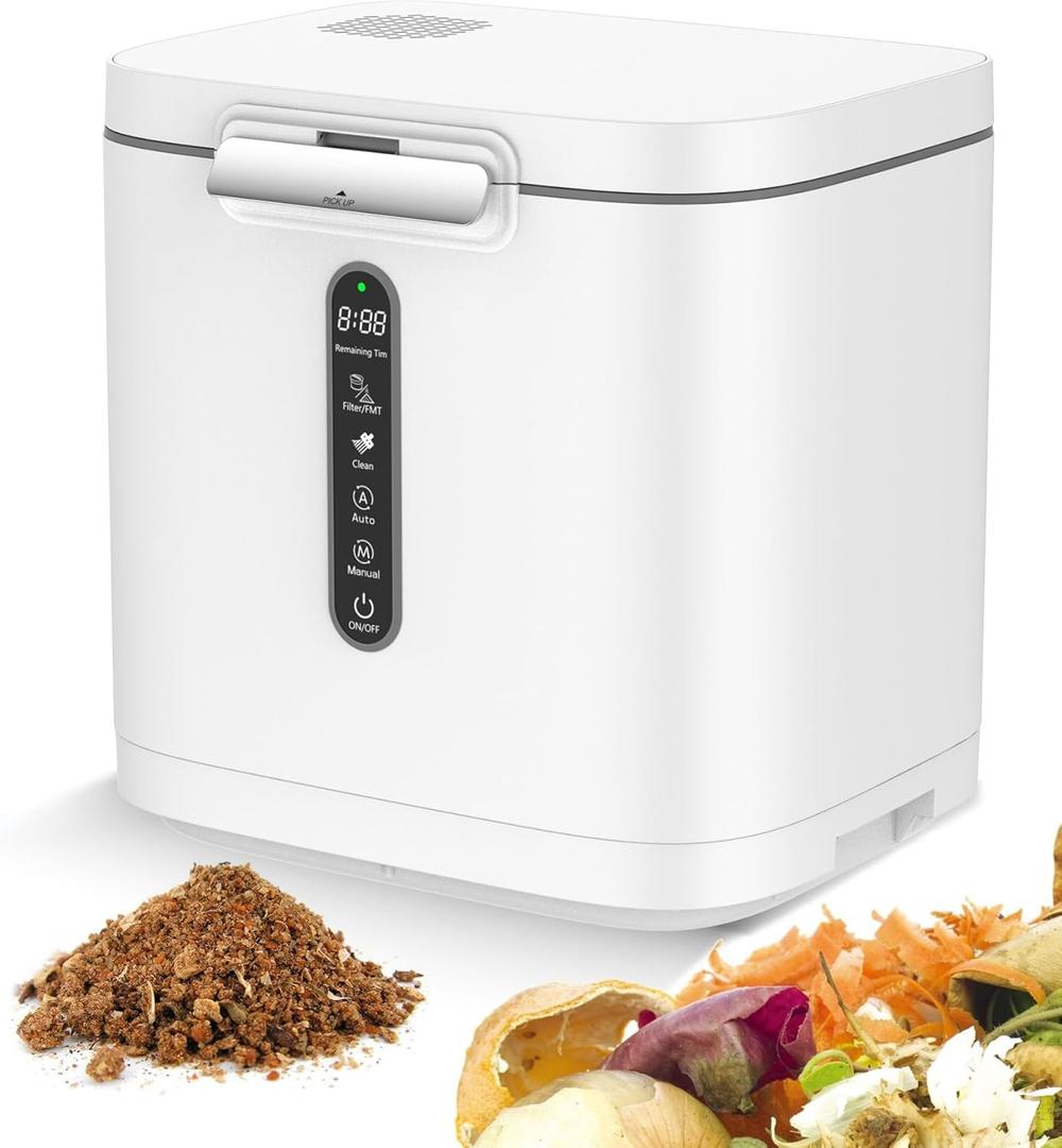 4L Electric Composter for Kitchen, Compost Bin for Countertop with Auto-Cleaning/Odor-Free/LED Display, Turn Kitchen Waste to Dry Compost Fertilizer, Indoor/Outdoor Compost Machine (Beige-1)