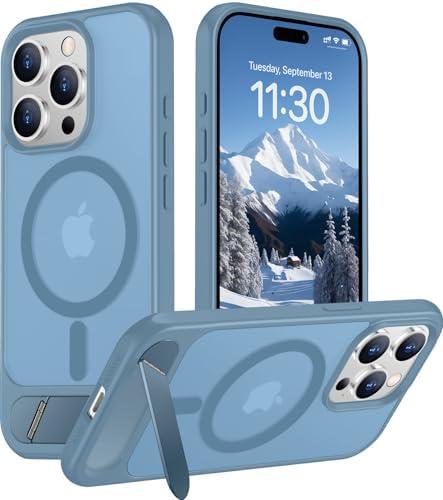 Temdan Magnetic Compatible with iPhone 15 Pro Max Case, [Built-in Invisible Kickstand][Compatible with MagSafe][Military Grade Shockproof] Slim Translucent Matte Phone Case for iPhone 15 Pro Max 6.7"