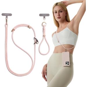 ORNARTO Adjustable Phone Lanyard Crossbody & Wrist Strap, Durable & Skin-Friendly, Universal Fit for All Phones, Pink