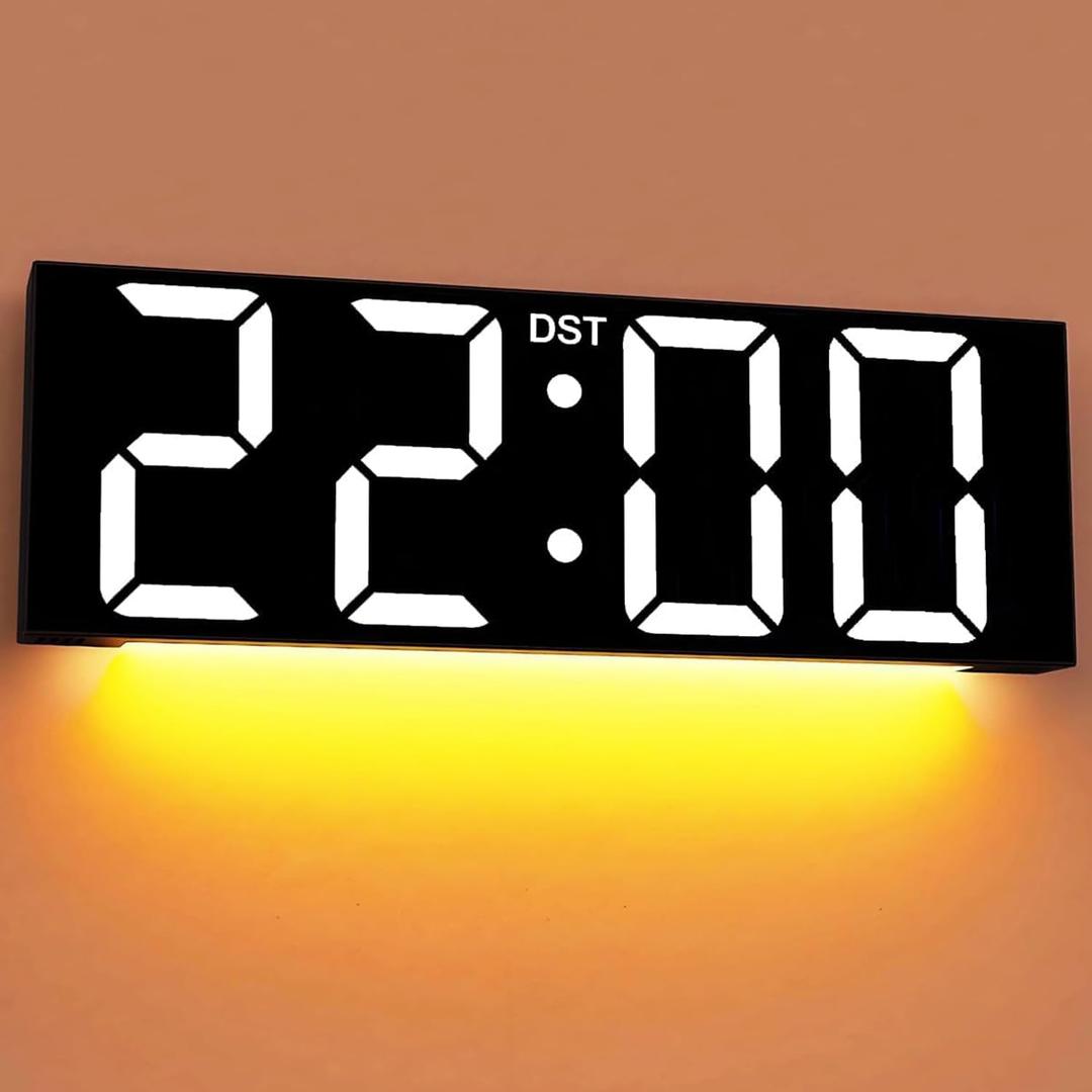JALL 22'' Large Digital Wall Clock, Big LED Number Dispaly, DST, Night Light for Classroom, Living Room, Bedroom, Mounted, Birthday Xmas Gift for Senior, Mem Womem Mom Dad, White