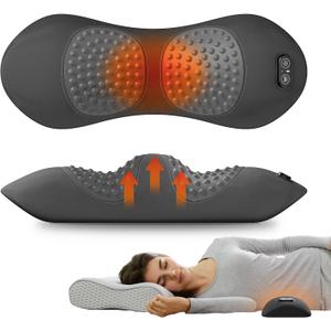 3-in-1 Electric Lumbar Support Pillow for Bed and Chair, Triple Fusion Back Massager with Heated, Vibration and Traction for Lower Back Pain Relief and Spine Support, Gray