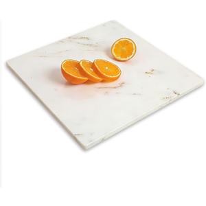 Diflart Natural Marble Stone Cutting Board for Kitchen, 16x16 Inch, White with Gold Veins, Marble Slab Pastry Board Large with Non-Slip Feet for Backing, Cheese, Chocolate, Pack of 1 Piece