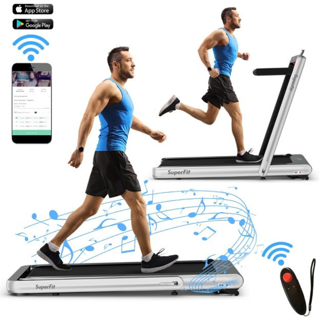 SuperFit 4.75HP 2 In 1 Folding Treadmill W/Remote APP, Silver