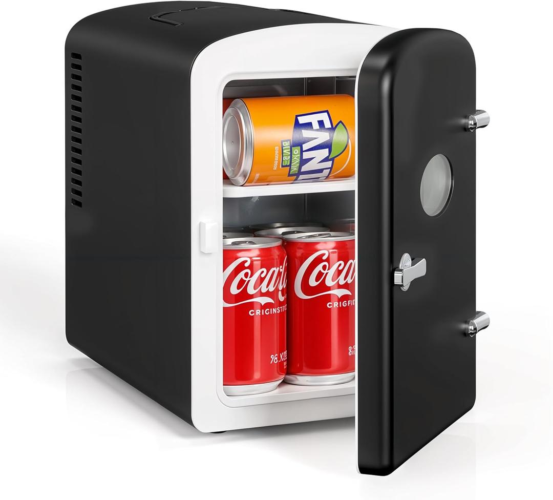 HealSmart Portable Mini Fridge, 6 Liter 9 Can Cooler and Warmer Compact Refrigerators with Observation Window, 100% Freon-Free & Eco Friendly for Drinks, 6L, Black