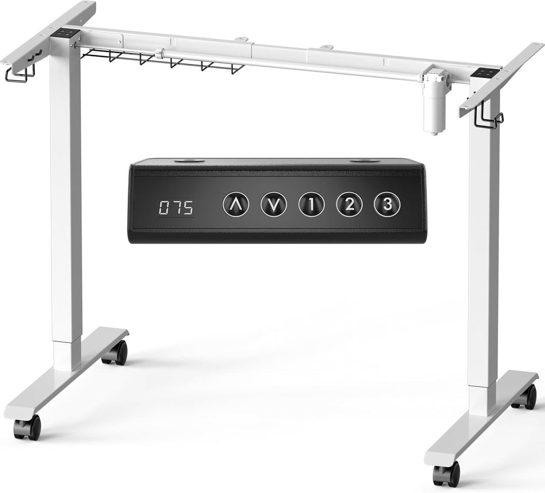 SHW Premium Electric Standing Desk Frame  Height Adjustable Motorized Base for 40" to 72" Table Tops, Smooth Lift Sit-Stand Frame for Home or Office, White