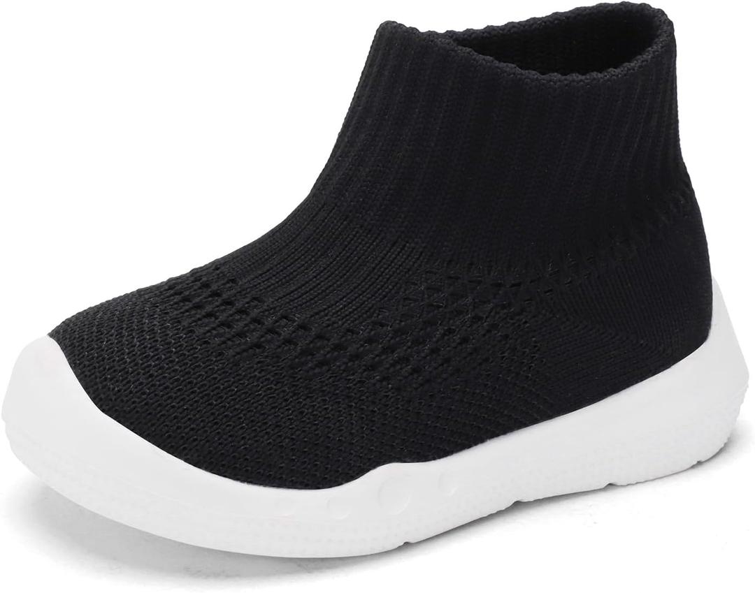 Engtoy Baby Shoes & Socks - Non-Slip Breathable Slippers with Soft Rubber Sole - Baby Boys & Girls Slip On Sneakers (0-9 Months Infant, All Black)