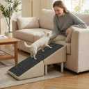 Dog Safety Ramps, Foldable 2-in-1 Wooden Pet Stairs & Steps & Ottoman, Solid Wood Anti-Slip & High-end Leather Material Pet Ramp, Split Ottoman Design, Pet Steps for Puppy Senior Injured Dogs