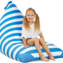 Aubliss Stuffed Animal Storage Bean Bag Chairs Cover, 50"x 35" Extra Large Bean Bags Chair for Kids & Adults, Beanbag Toy Storage for Boys Girls - Premium Cotton Canvas Blue Stripe