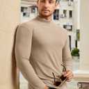 Vssjavun Mens Mock Turtleneck Long Sleeve Shirts Casual Slim Fit Undershirt Lightweight T-Shirt for Outdoor & Business (Beige, L)