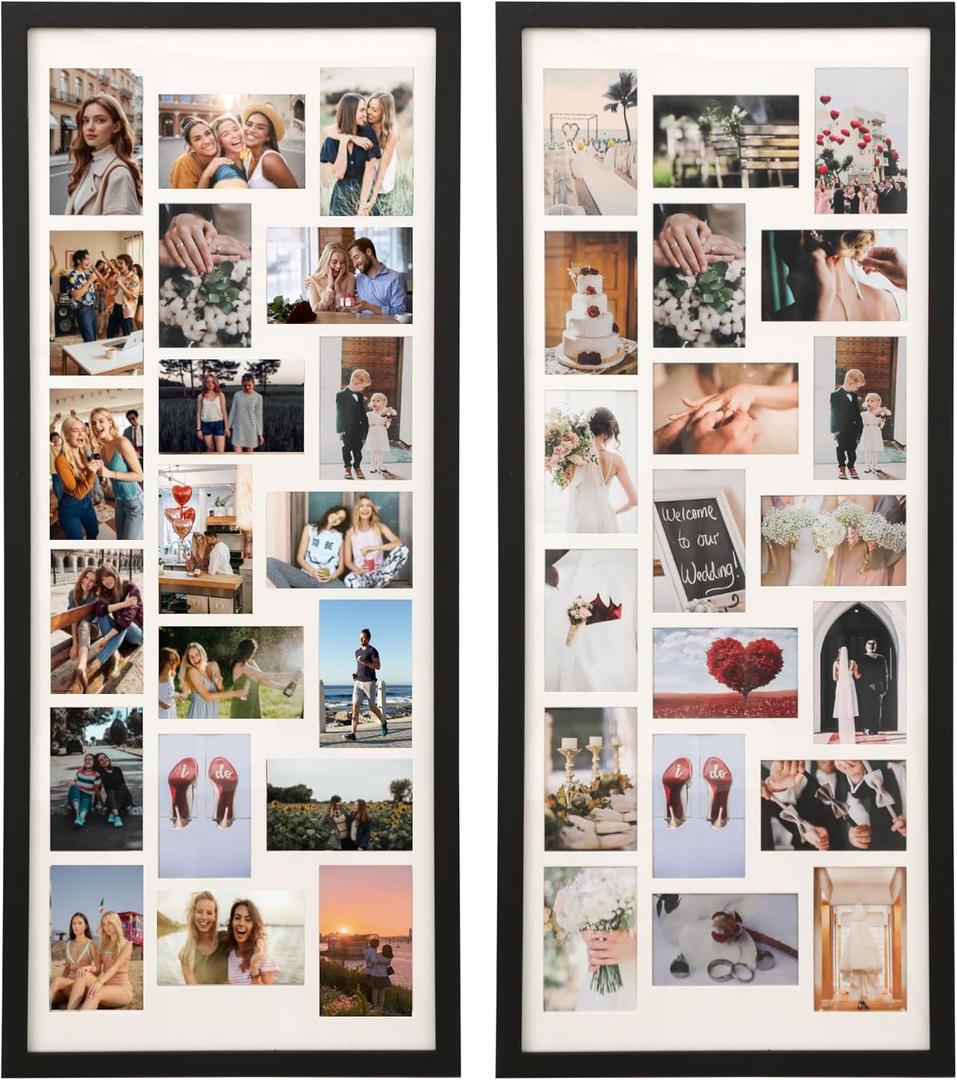 40x17 Inch Large Collage Photo Frame Set of 2, Holds 20 4x6 Photos, Solid Wood,Multi-Opening Wall Picture Frame with MatWall or Tabletop Decor,Black 40x17 Inch Large Collage Photo Frame Set of 2, Holds 20 4x6 Photos, Solid Wood,Multi-Opening Wall Picture Frame with MatWall or Tabletop Decor,Black