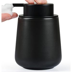 Bosilunlife Ceramic Foaming Soap Dispenser - 12Oz Matte Black Foam Hand Soap Dispenser Bathroom Countertop Kitchen Dish Soap Pump Dispenser Liquid Wash Dispenser for Bathroom