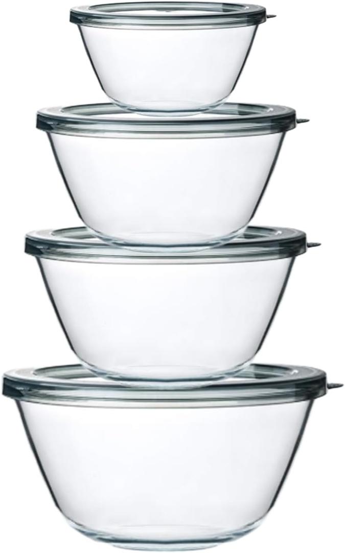 M MCIRCO Glass Mixing Bowls with Lids, 4 Packs Glass Bowl Set, Nesting Bowls for Meal Prep, Food Storage, Bowls For Cooking, Baking, BPAFree, 0.8/1.7/2.9/4.8 Qt