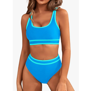 BMJL Women's High Waisted Bikini Sets Sporty Two Piece Swimsuits Color Block Cheeky High Cut Bathing Suits,M