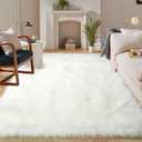 Latepis White Faux Fur Rug 8x10, Faux Fur Sheepskin Rug for Living Room, Fluffy Washable Fuzzy Rugs Carpet for Bedroom, Luxury Room Decor, Rectangle